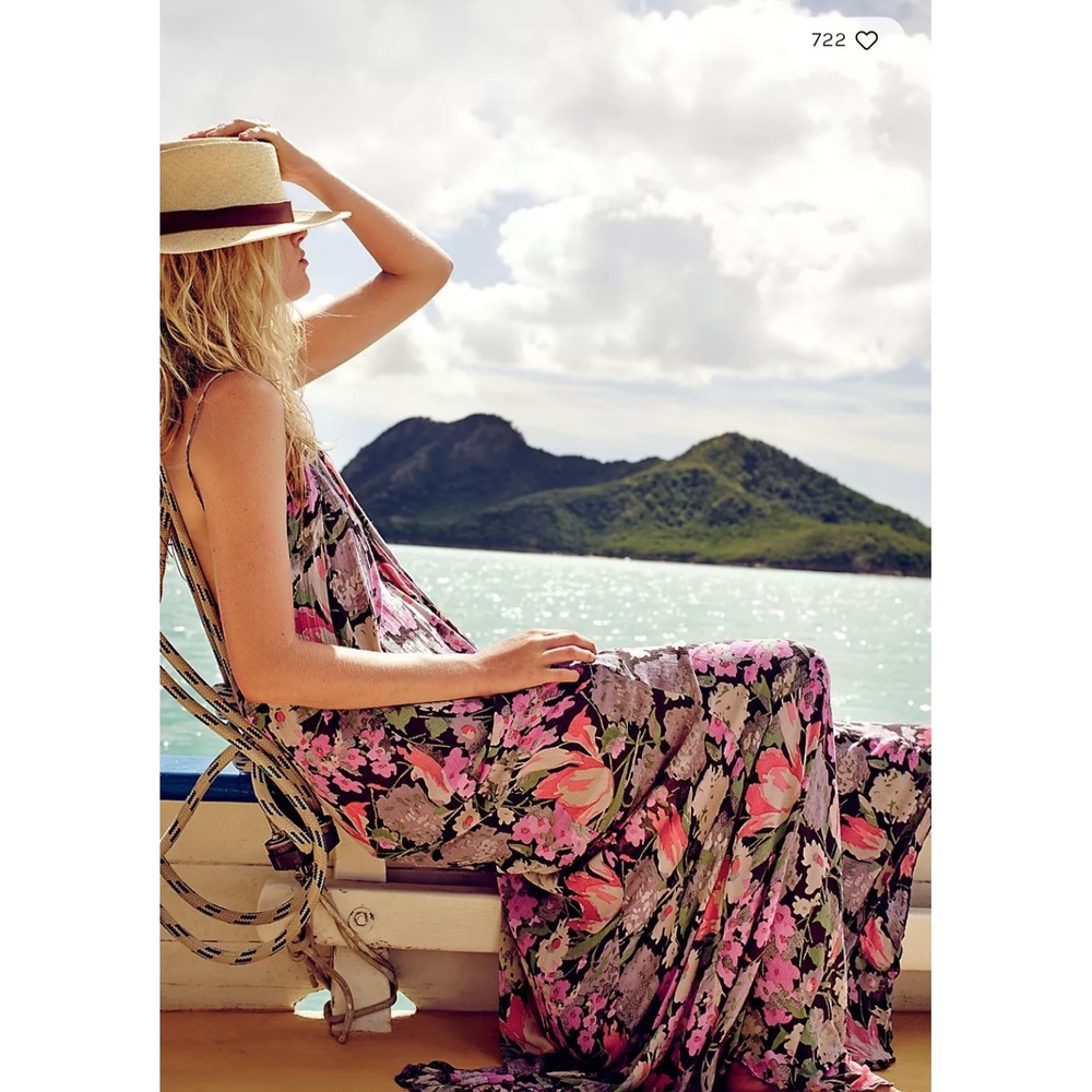 Rare Free People One Strappy Floral Maxi Boho Flowy Fairy Travel Beachy Small